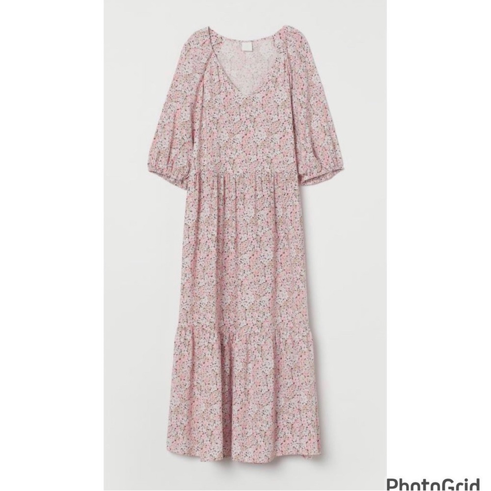 H&M Pink Floral Puff Sleeved Dress